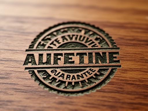 A quality seal graphic stamped onto a piece of wood.