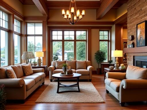 The inviting interior of the Timber Hearth Furnishings showroom.